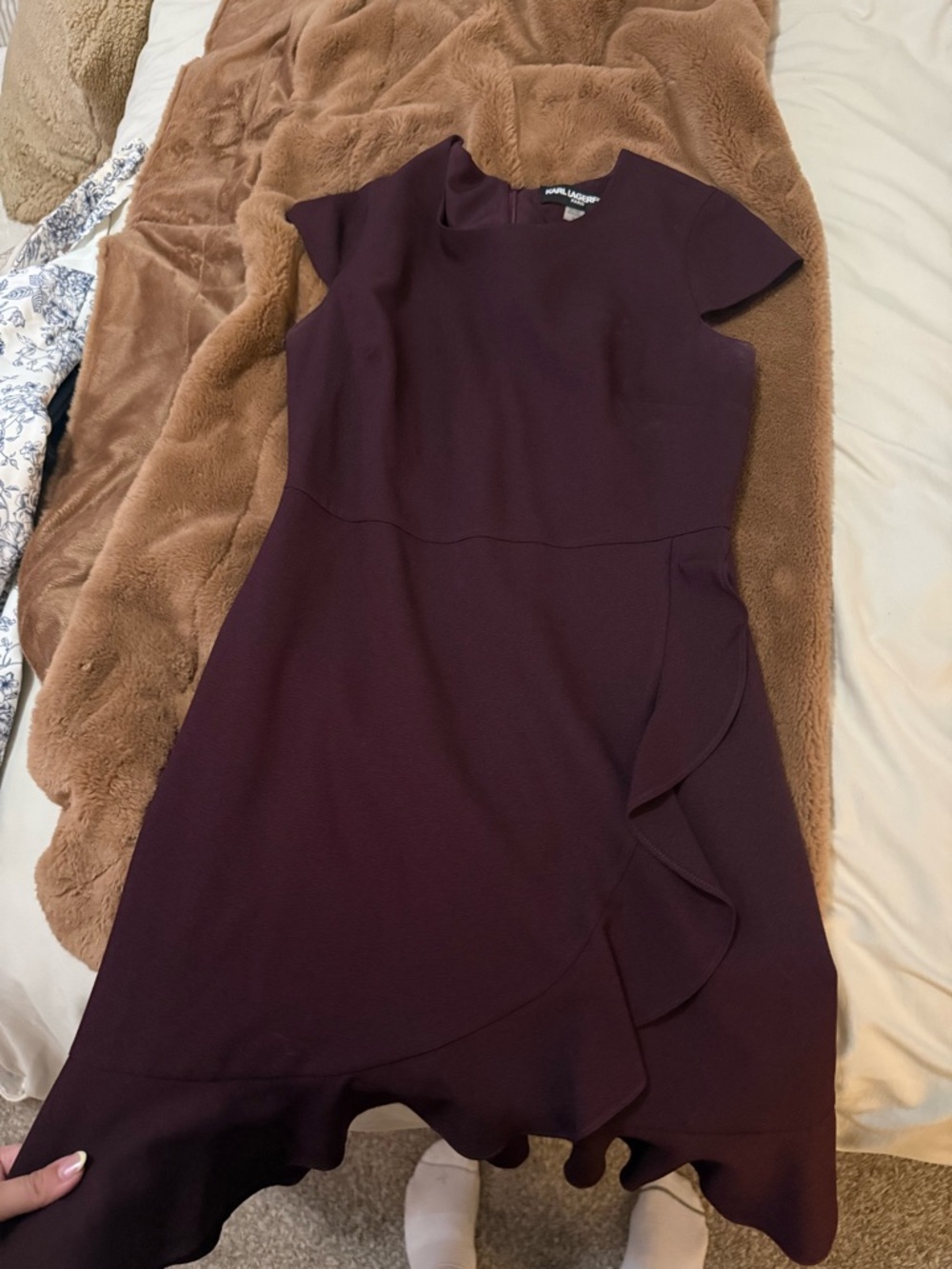 Karl Lagerfeld Plum Ruffle-Trim Mini Dress